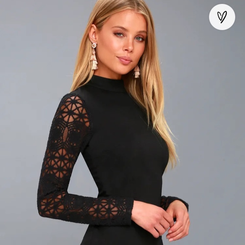 Lace Up Your Sleeve Black Lace Long Sleeve Bodycon Dress size small